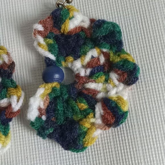 Handmade Multicolored Acrylic Lightweight Crochet Half Flower Dangle Earrings - Picture 4 of 9